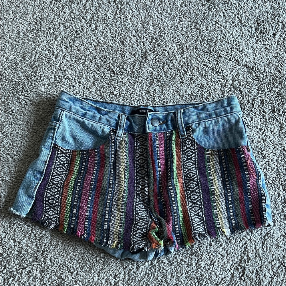 Forever 21 Denim Shorts with Multicolor Striped Panels
